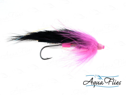 Photo of a Black/Hot Pink steelhead fly.