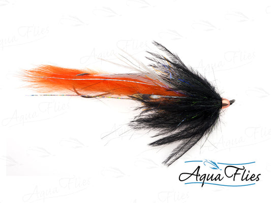 Photo of a Black/Orange steelhead fly.