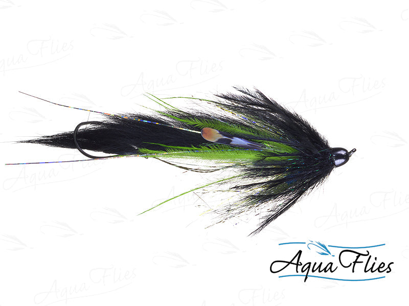 Photo of a Black/Chartreuse steelhead fly.