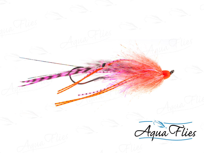 Photo of a Pink/Orange steelhead fly.