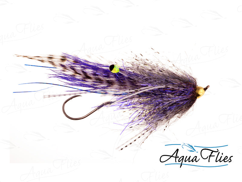 Photo of a Purple/Black steelhead fly.