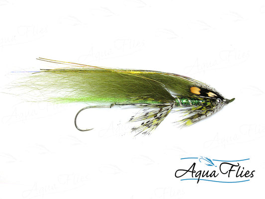 Photo of a Olive steelhead fly.