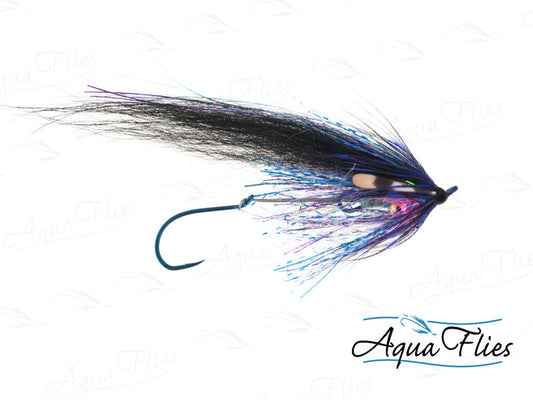 Photo of a Black steelhead fly.