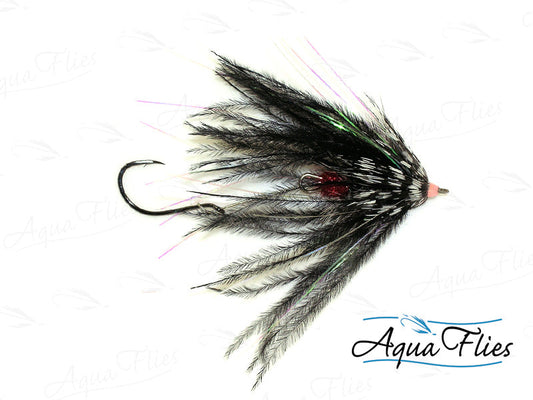 Photo of a Black steelhead fly.