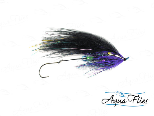 Photo of a Black steelhead fly.