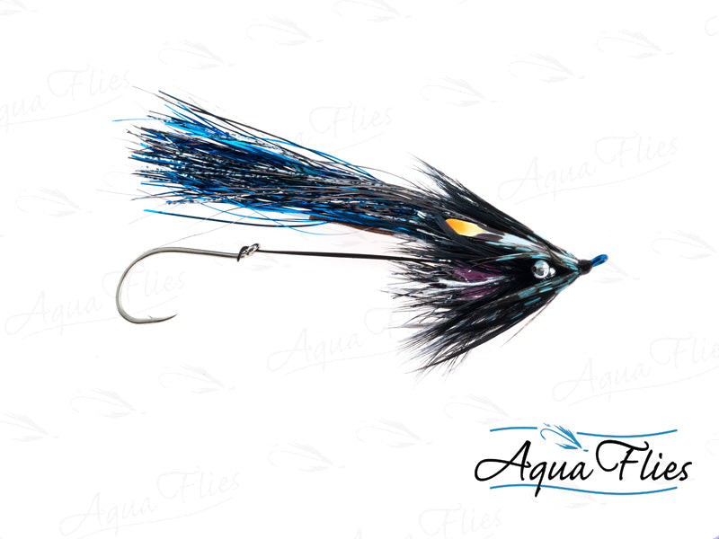 Photo of a Blue/Black steelhead fly.
