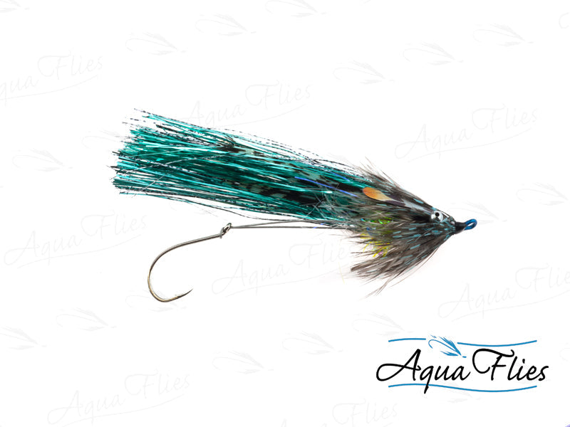 Photo of a Silver/Seafoam steelhead fly.