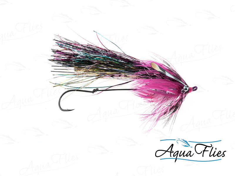 Photo of a Pink steelhead fly.