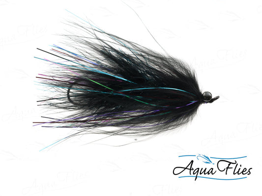Photo of a Black steelhead fly.