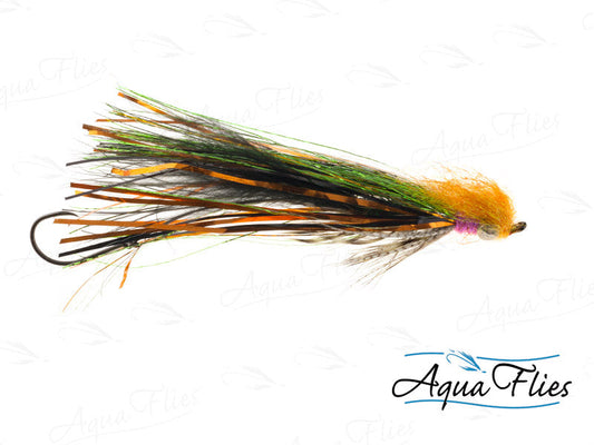 Photo of a Rainbow/Orange steelhead fly.