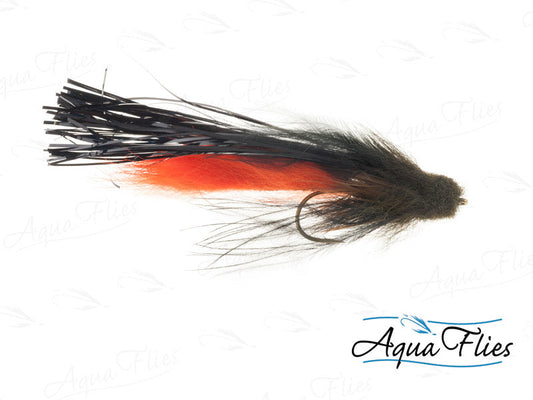 Photo of a Black/Orange steelhead fly.