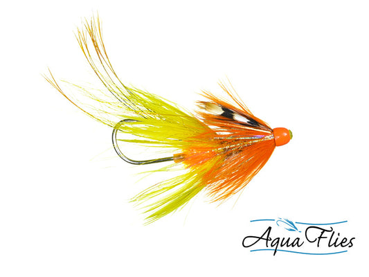 Photo of a Yellow/Orange/Gold steelhead fly.