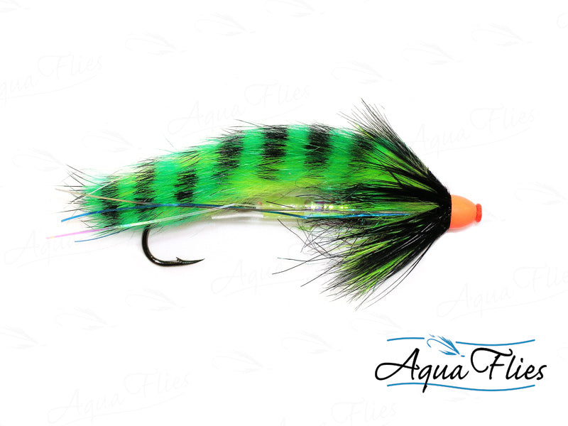 Photo of a Chartreuse Tiger steelhead fly.