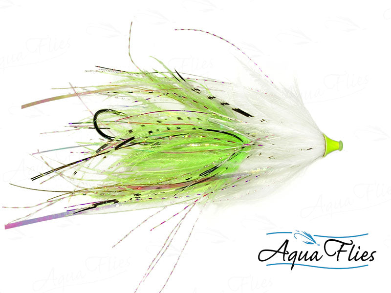 Photo of a White/Charteuse steelhead fly.