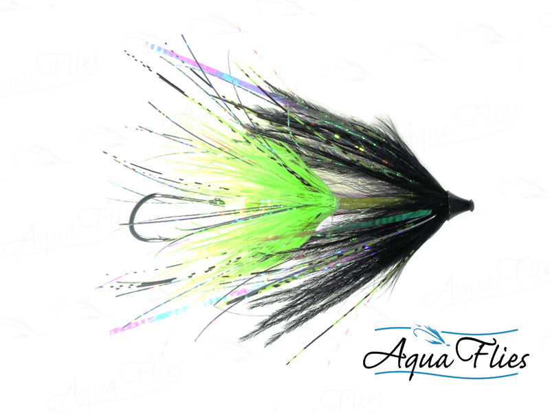 Photo of a Black/Chartreuse steelhead fly.