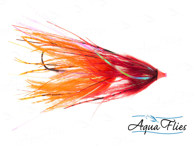 Photo of a Red/Orange steelhead fly.