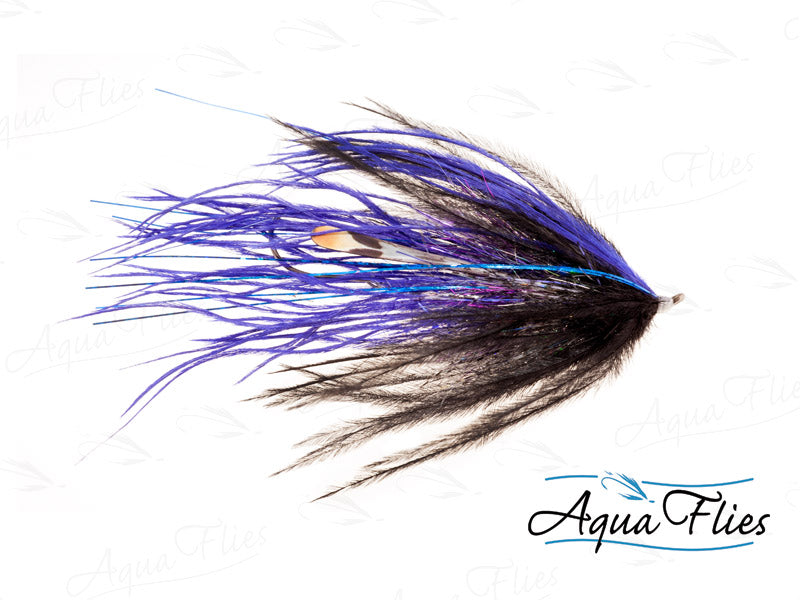 Photo of a Black/Purple steelhead fly.