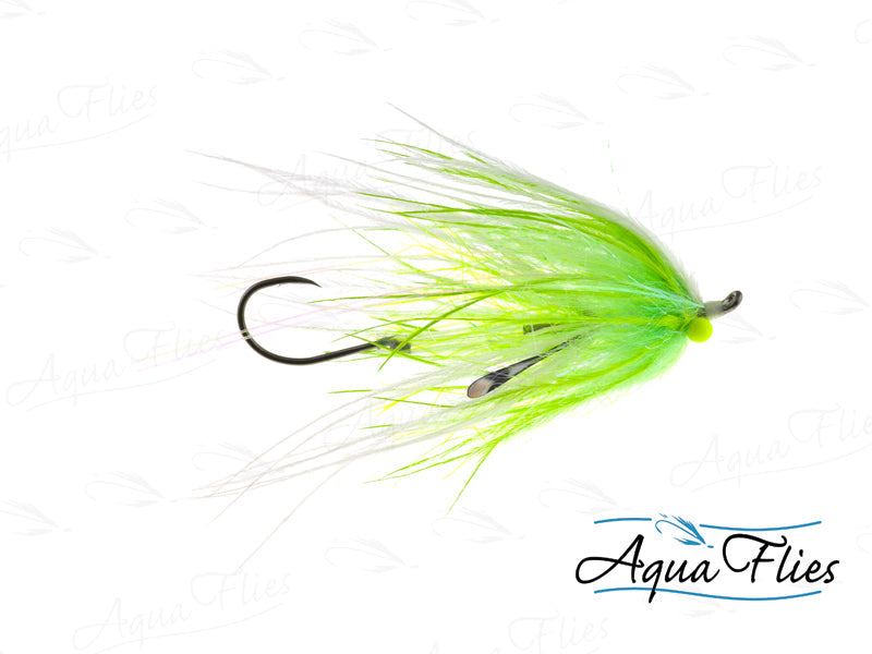 Photo of a Chartreuse/White steelhead fly.