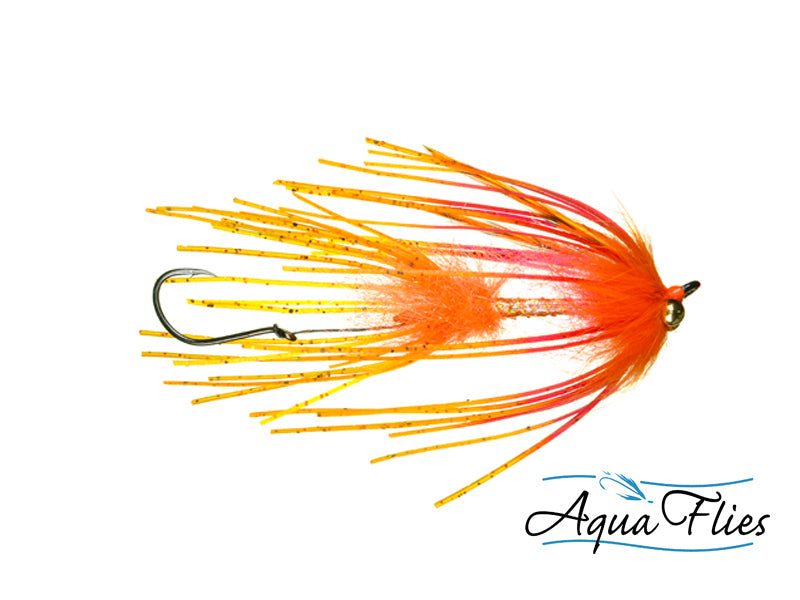 Photo of a Red/Orange steelhead fly.