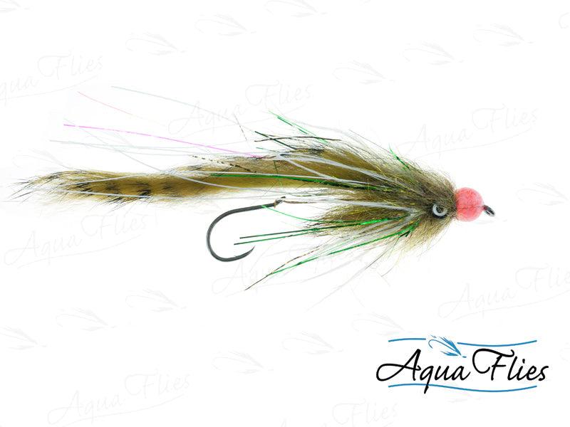 Photo of a Olive/Pink steelhead fly.